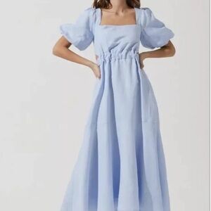 Astr Light Blue Puff Sleeve Angeles Dress